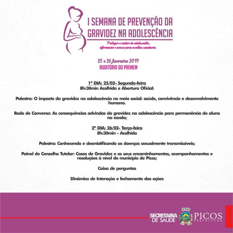 Saúde realiza I Semana de Prevenção da Gravidez na Adolescência na próxima segunda-feira (25)