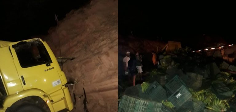 Caminhão carregado com banana colide e motorista fica feriado em Marcolândia
