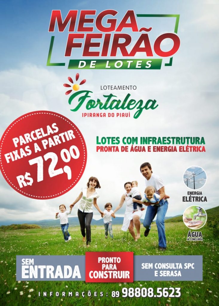 Mega feirão de lotes no Loteamento Fortaleza em Ipiranga do Piauí