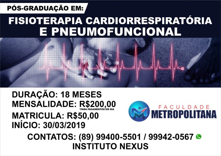 Pós-Graduação em FISIOTERAPIA CARDIORESPIRATORIA E PNEUMOFUNCIONAL em Picos-PI
