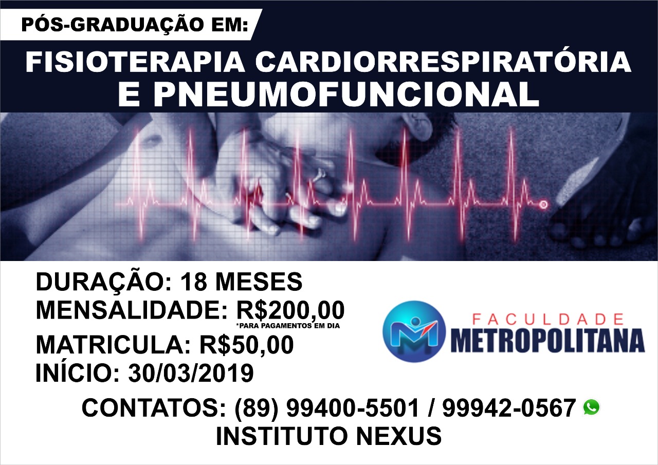 Pós-Graduação em FISIOTERAPIA CARDIORESPIRATORIA E PNEUMOFUNCIONAL em Picos-PI