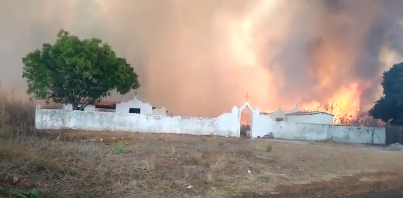 Incêndio dura mais de 24 horas e ameaça cemitério em Sussuapara; vídeo