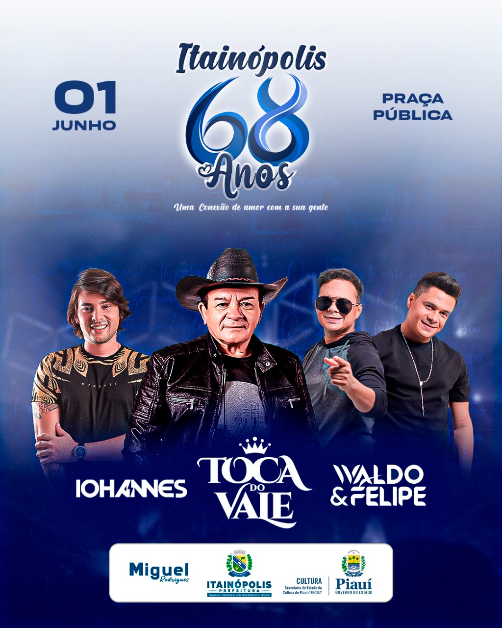 Aniversário de Itainópolis será celebrado com inaugurações e shows com Waldo e Felipe, Toca do Vale e Iohanes