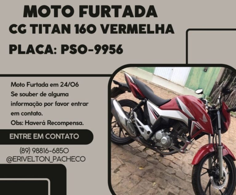Picos: Motocicleta é furtada em frente a prédio no bairro Junco