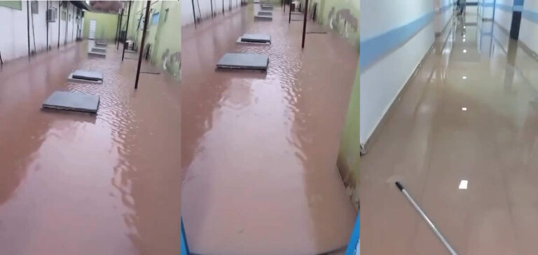 Chuva inunda parte do Hospital Justino Luz em Picos; atendimento é mantido normalmente