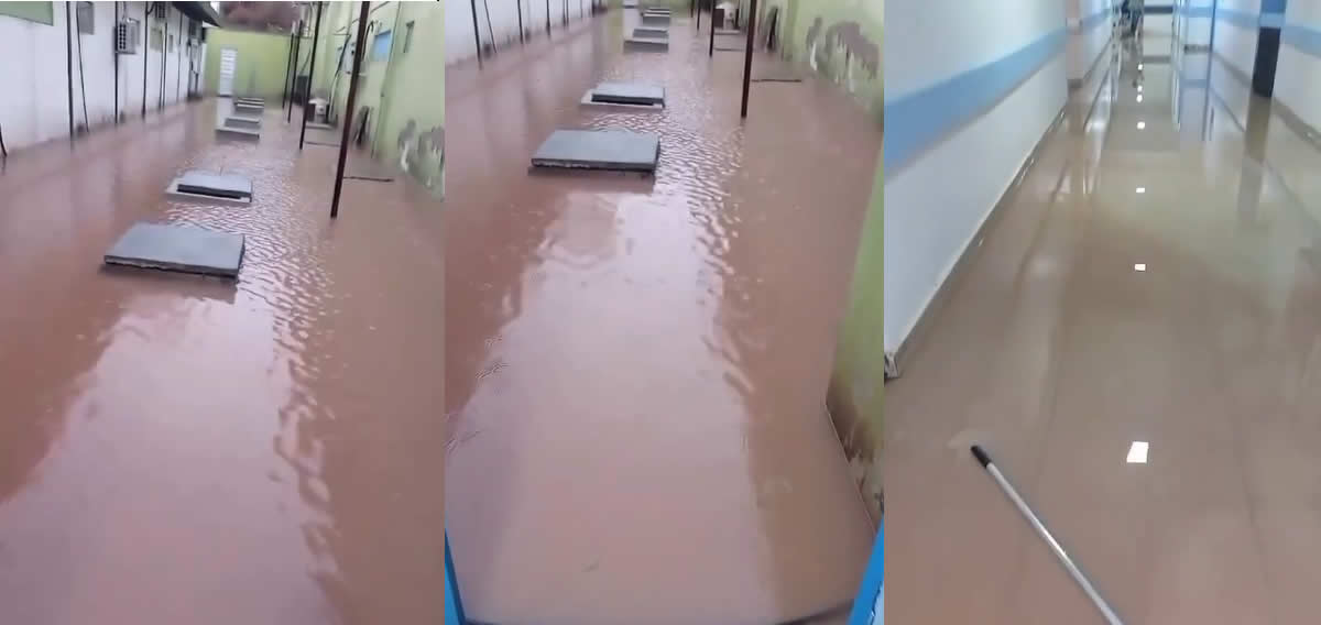 Chuva inunda parte do Hospital Justino Luz em Picos; atendimento é mantido normalmente