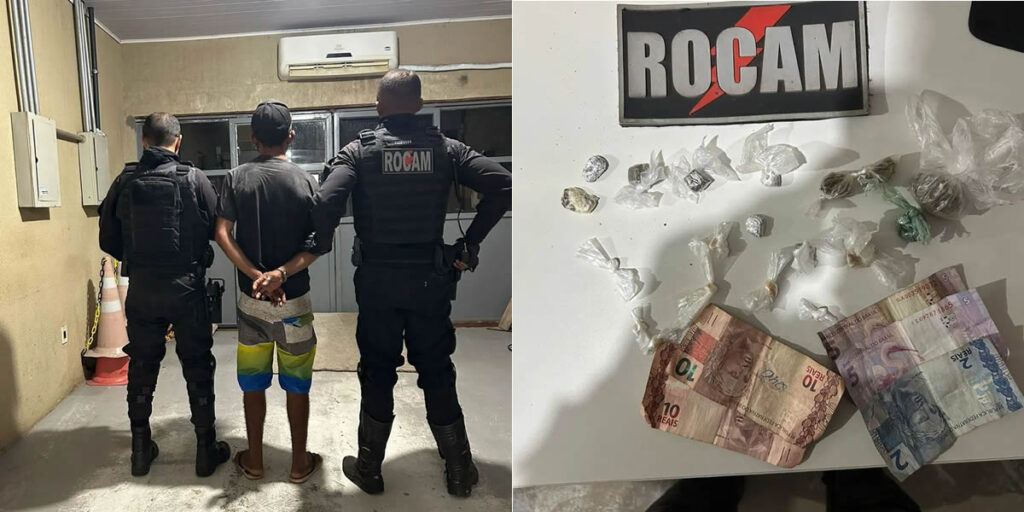 Homem preso suspeito de tráfico de drogas em Picos - Foto: PMPI