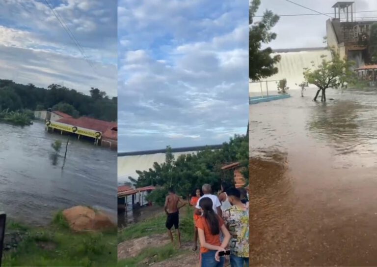 Chuvas intensas provocam transbordamento da Barragem de Mesa de Pedra em Valença do Piauí
