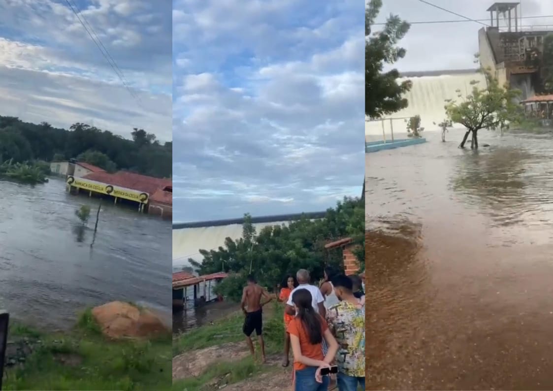 Chuvas intensas provocam transbordamento da Barragem de Mesa de Pedra em Valença do Piauí