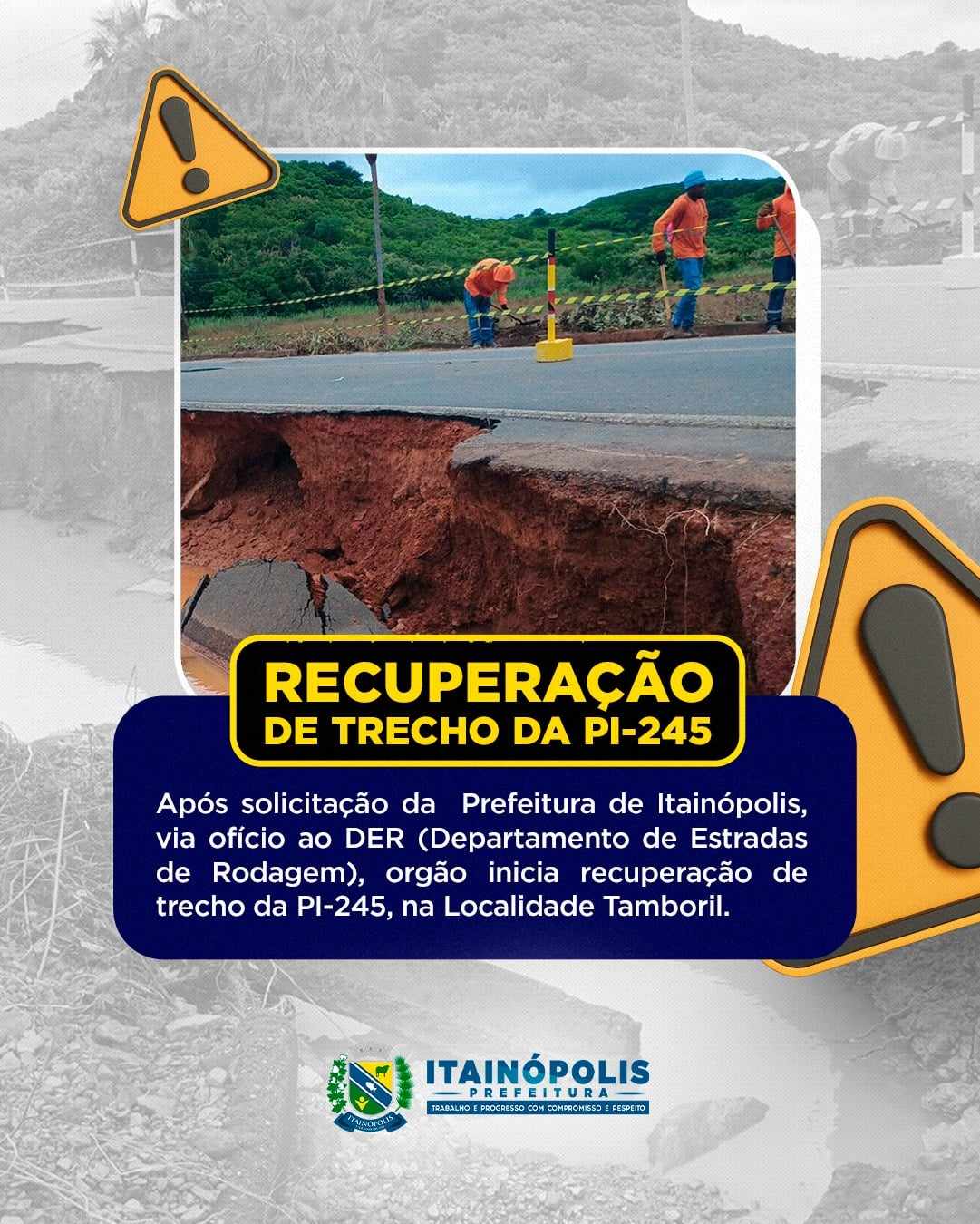 Após solicitação da Prefeitura de Itainópolis, DER inicia recuperação da PI 245