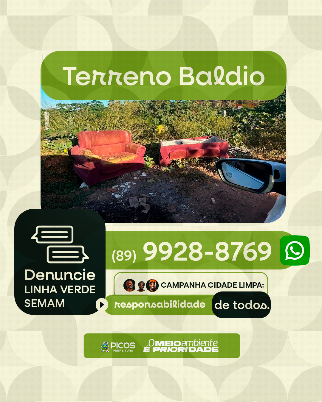 LINHA VERDE: Prefeitura de Picos divulga canal de Ouvidoria da Secretaria de Meio Ambiente