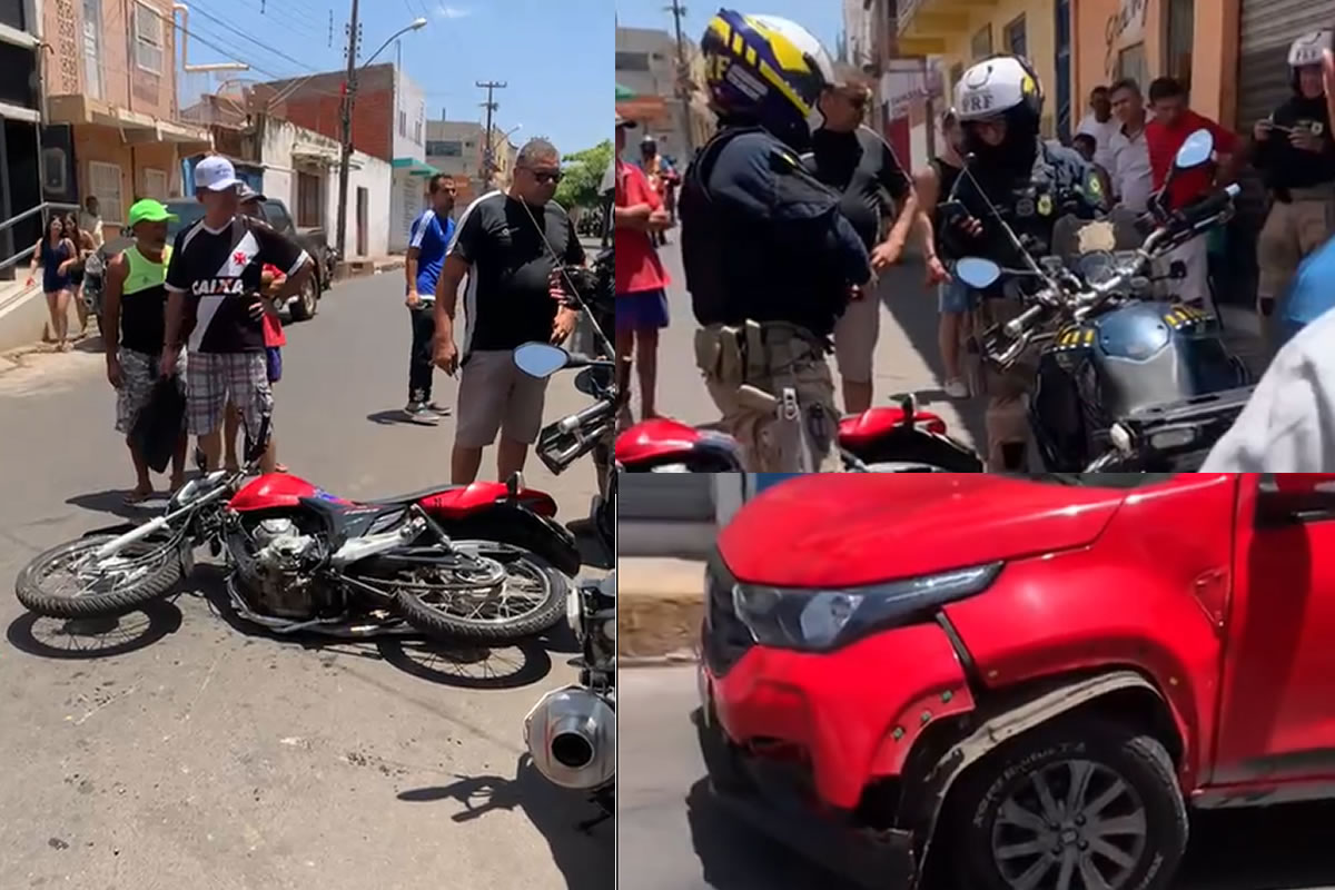 Homem empina moto e causa acidente em frente a policiais rodoviários federais em Picos