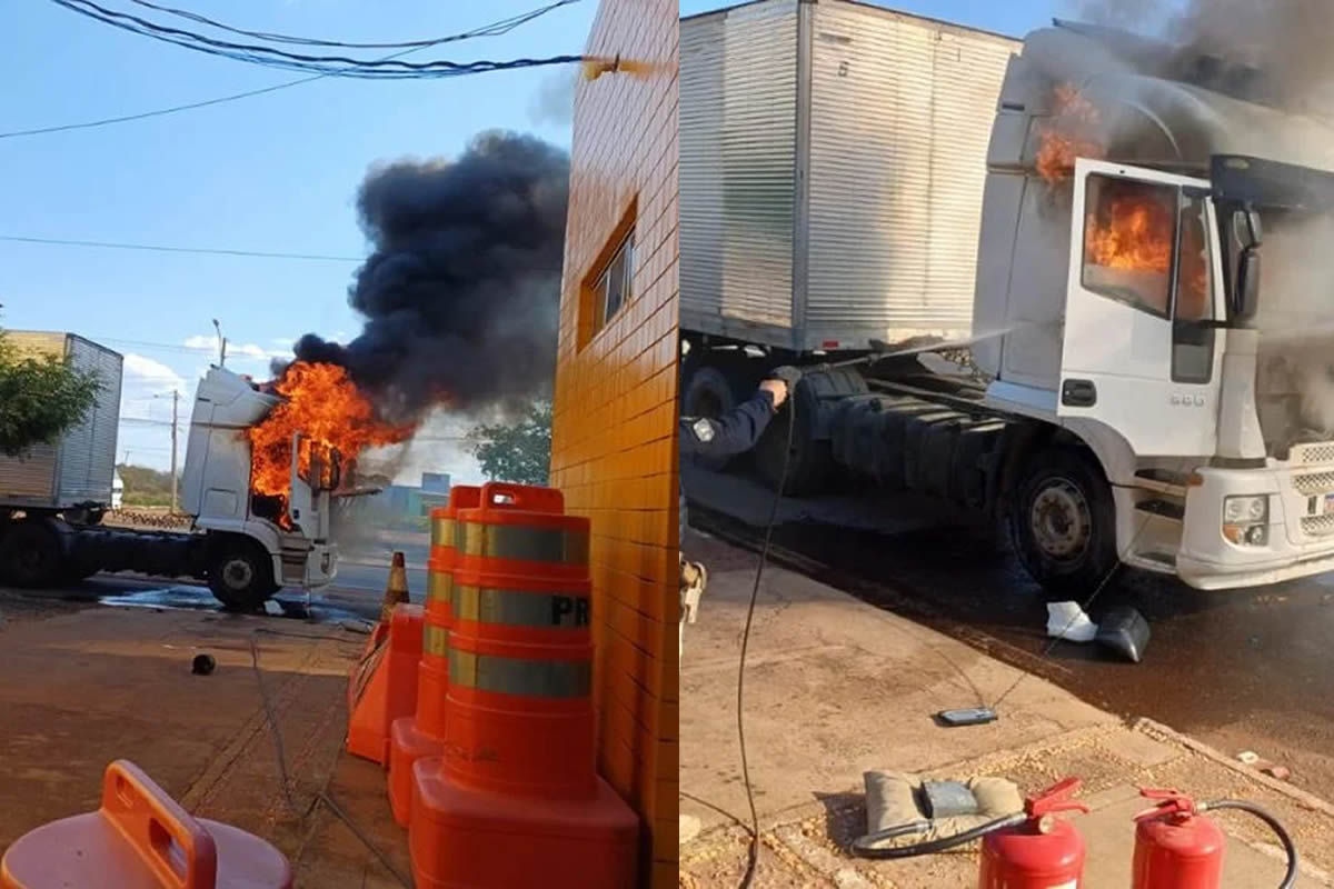 Caminhão pega fogo no posto da PRF na BR-316, em Picos