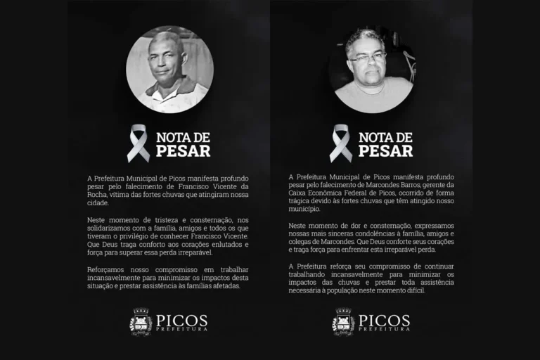 Prefeitura de Picos lamenta mortes causadas pelas fortes chuvas