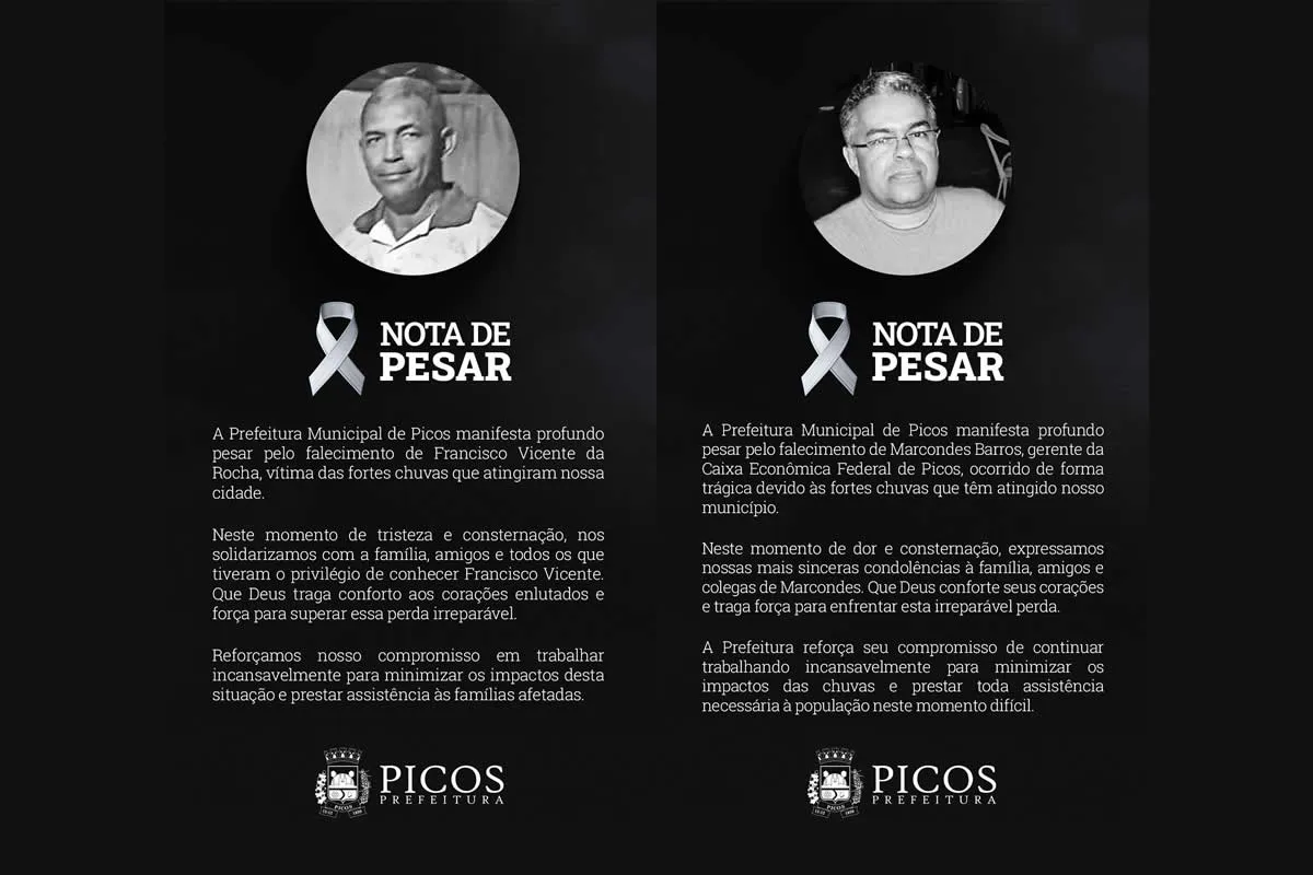 Prefeitura de Picos lamenta mortes causadas pelas fortes chuvas   