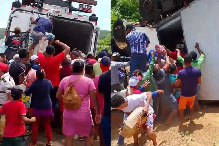 Caminhão carregado de carne bovina tomba e carga é saqueada na região de Picos