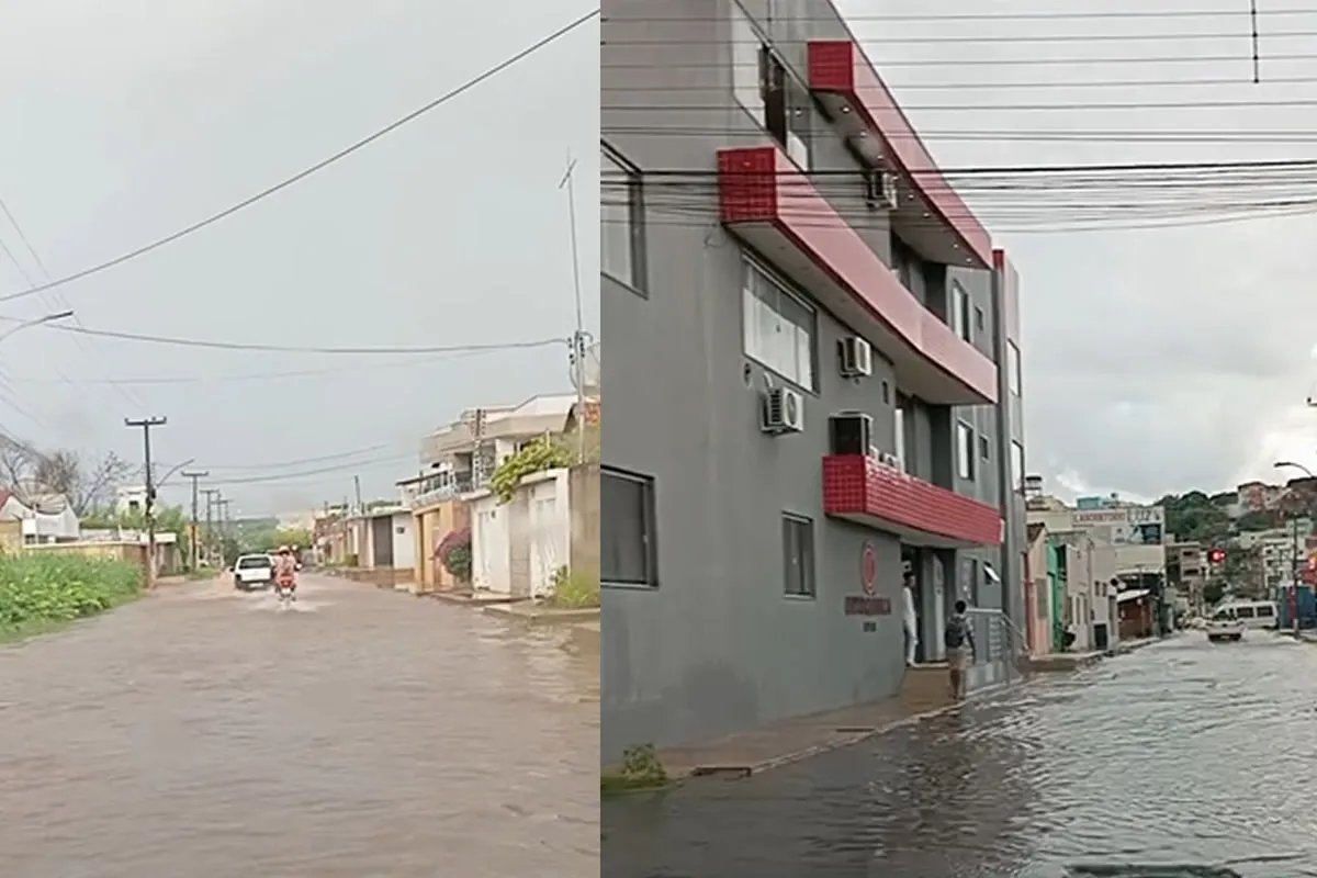 Chuva intensa provoca alagamentos em ruas e comércios de Picos