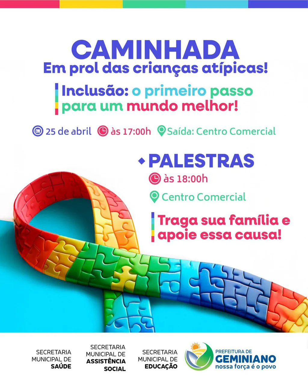 Geminiano realiza Caminhada em Prol das Crianças Atípicas nesta quinta-feira (25)