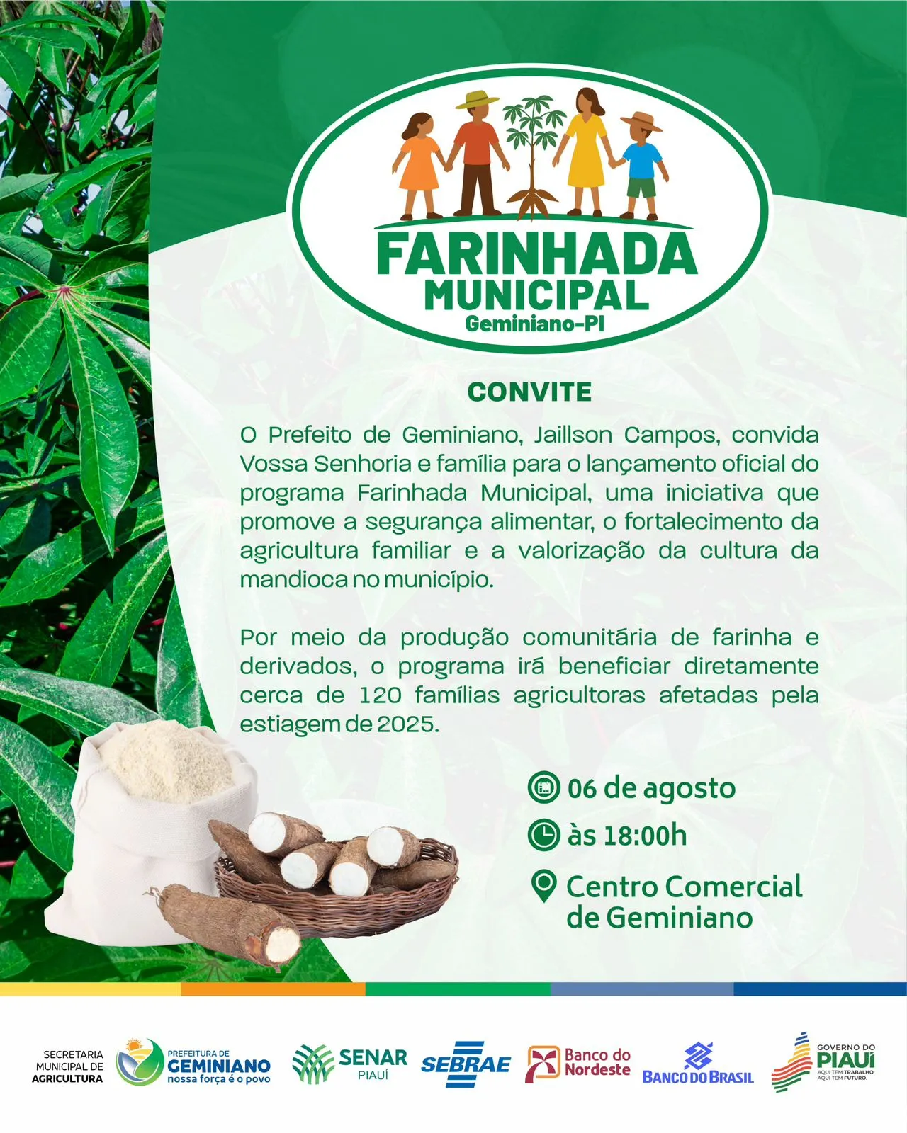 Farinhada Municipal: Prefeitura de Geminiano prepara lançamento de projeto pioneiro que beneficiará 120 famílias