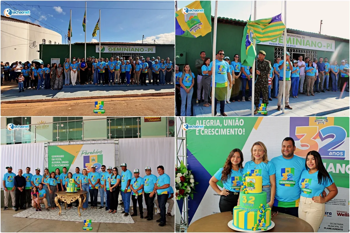 Alvorada Festiva, hasteamento das bandeiras e corte do bolo marcam os 32 anos de emancipação política de Geminiano; veja fotos