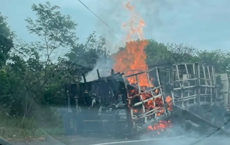 Caminhão pega fogo durante a madrugada na BR-316 em Dom Expedito Lopes