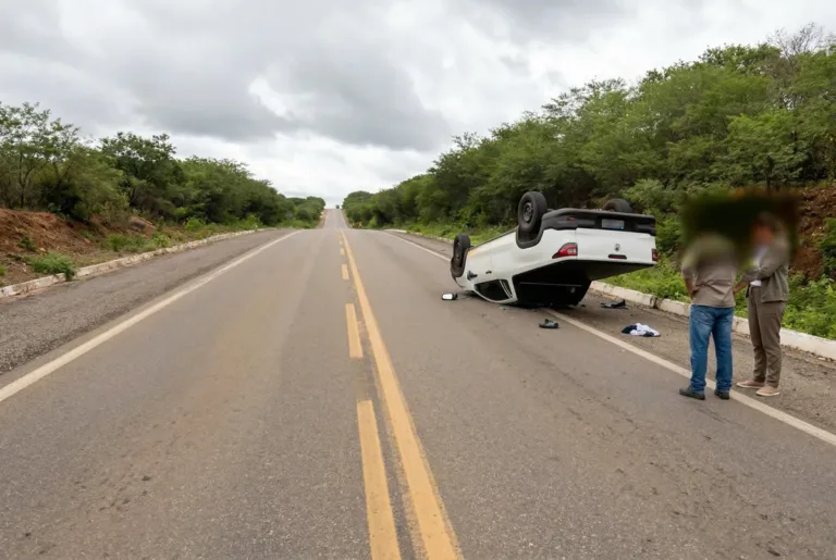 Carro capota na BR-407 após manobra para evitar colisão em Jaicós