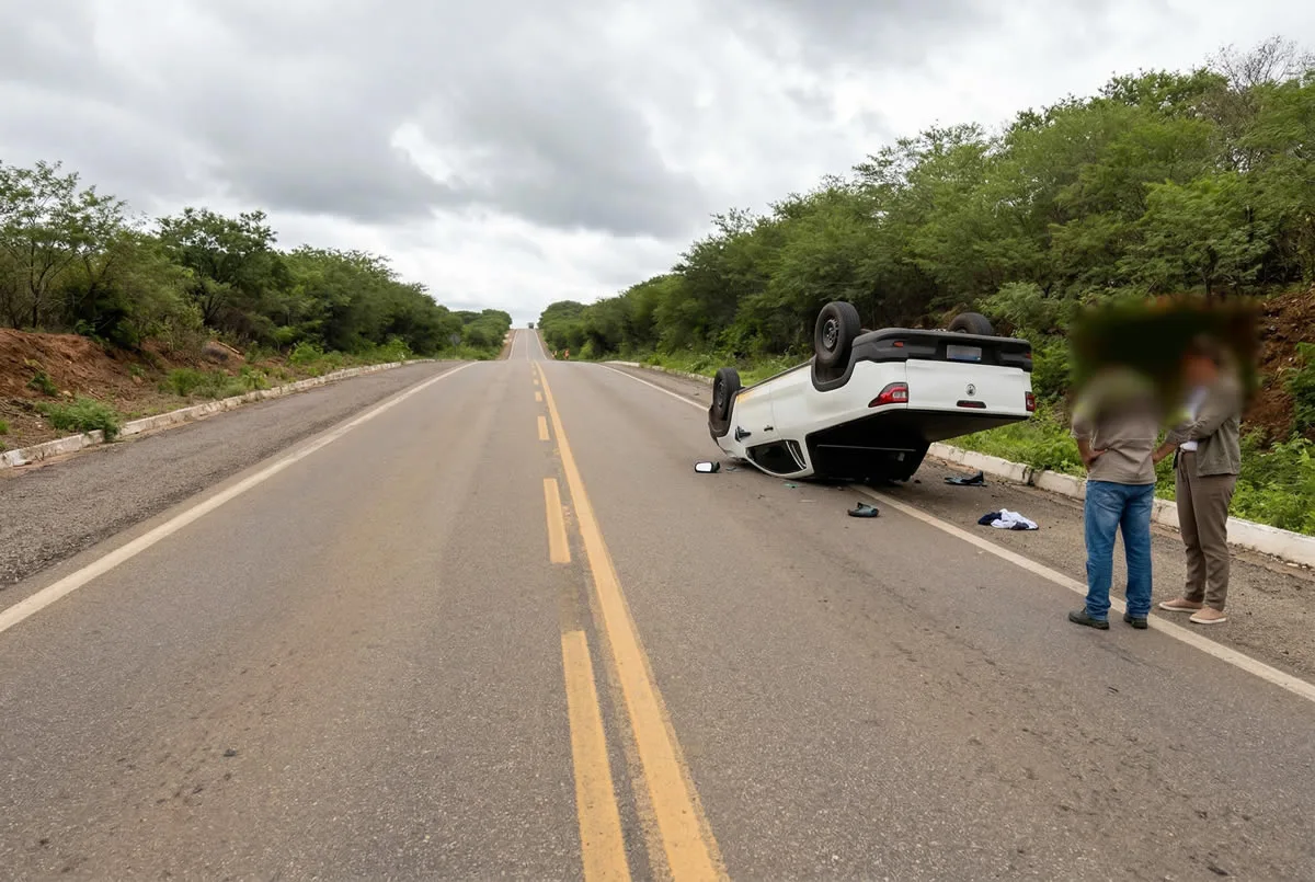 Carro capota na BR-407 após manobra para evitar colisão em Jaicós