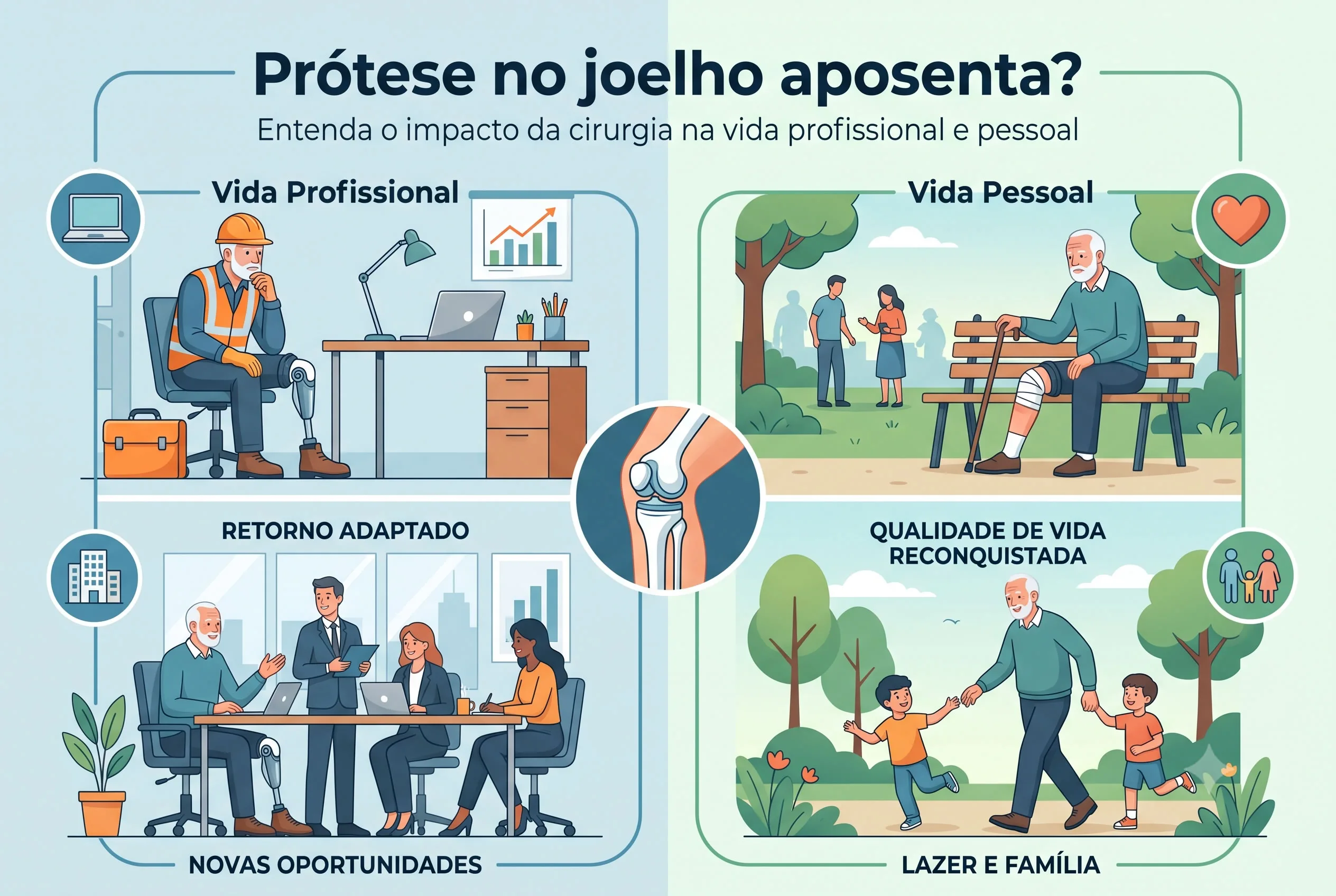 Prótese no joelho aposenta? Entenda o impacto da cirurgia na vida profissional e pessoal