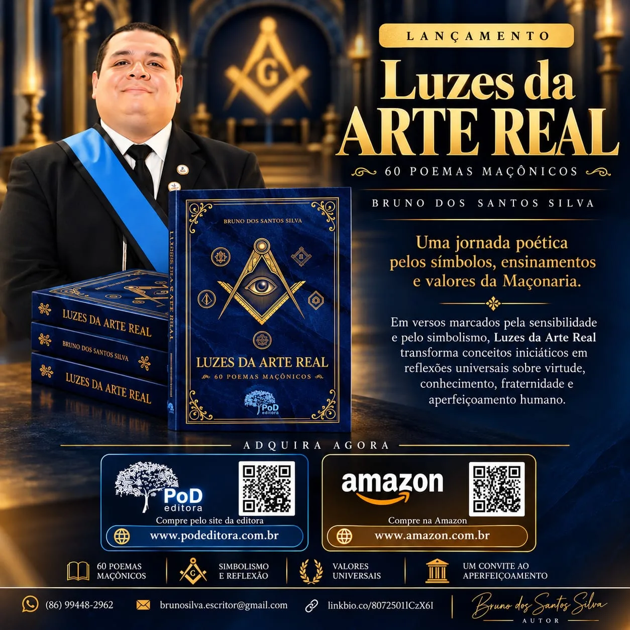 Escritor Bruno dos Santos Silva apresenta “Luzes da Arte Real”, obra que reúne 60 poemas inspirados na Maçonaria