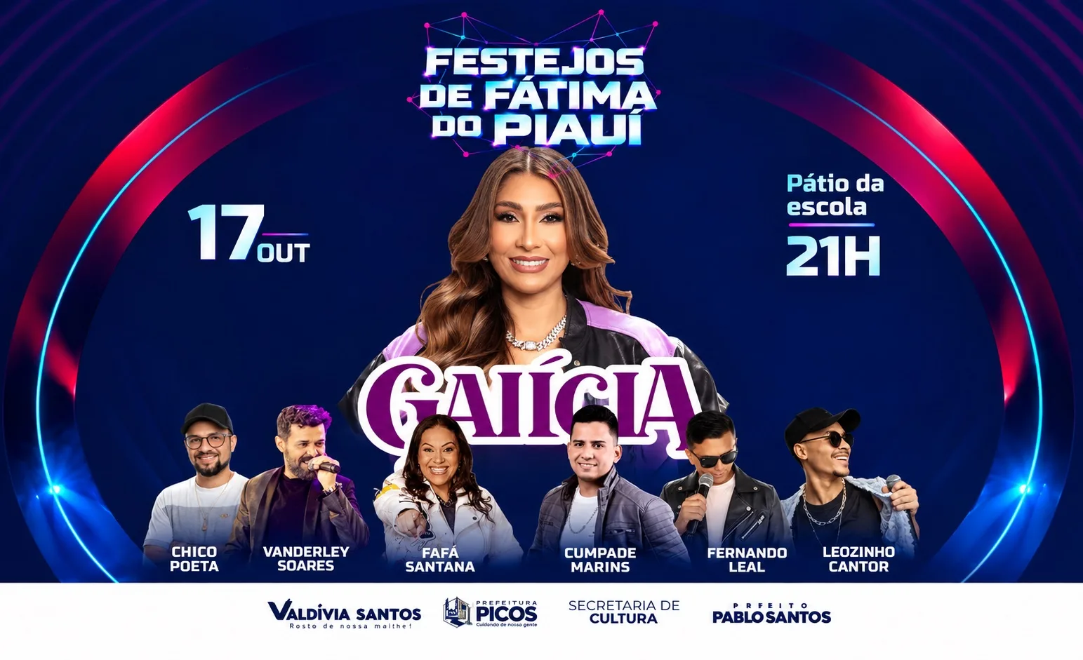 Prefeitura de Picos anuncia programação dos Festejos de Fátima do Piauí com show de Galícia