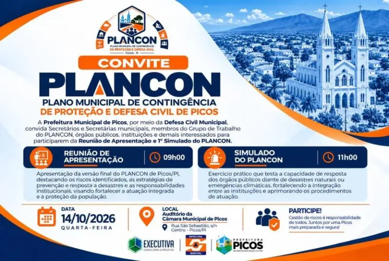 Prefeitura de Picos realiza apresentação do PLANCON e primeiro simulado de resposta a desastres
